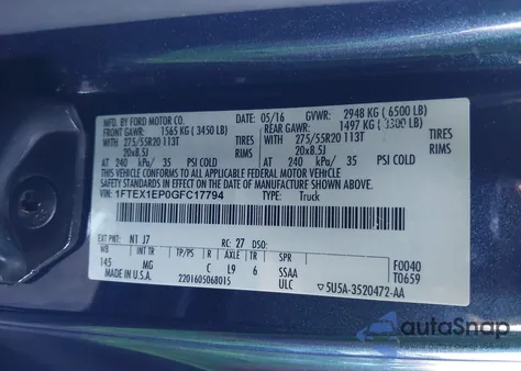 2016 Ford F-150 Xlt из США, поврежденный, VIN 1FTEX1EP0GFC17794